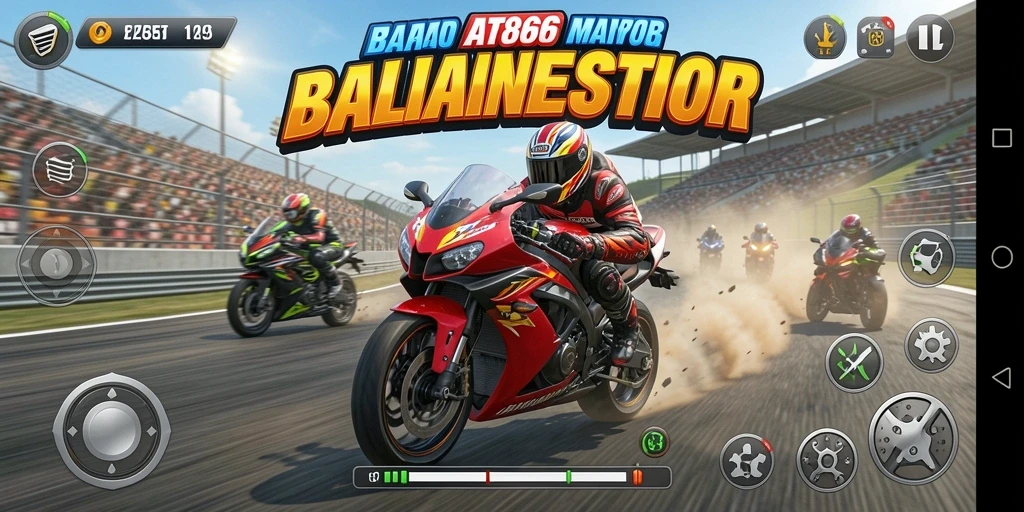 Gameplay mendebarkan dalam AT866 saat balapan motor.
