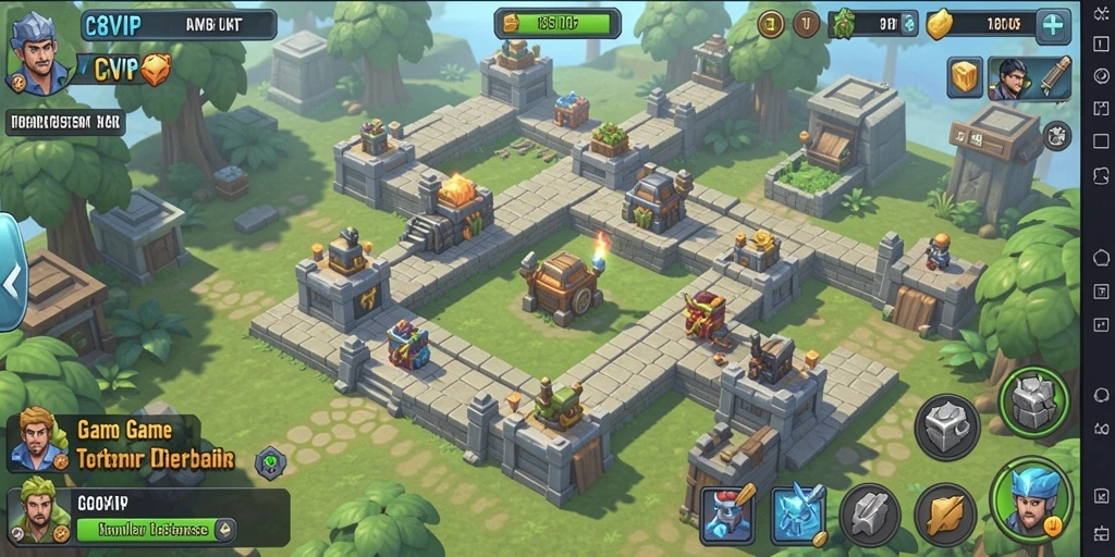 Screenshot gameplay menunjukkan pertahanan strategis dalam C8VIP.