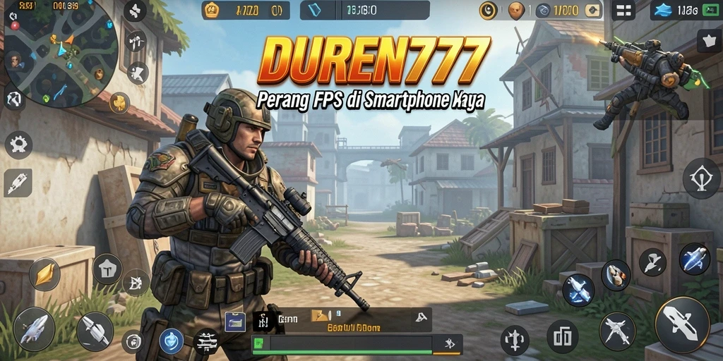 Screenshot menunjukkan aksi intens dalam permainan FPS DUREN777.