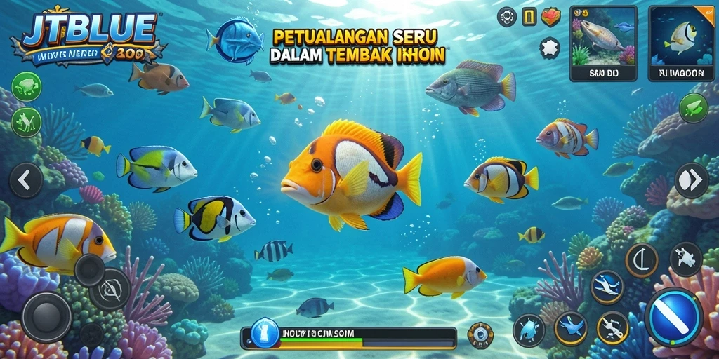 Screenshot gameplay JTBLUE menampilkan aksi menarik dalam tembak ikan.