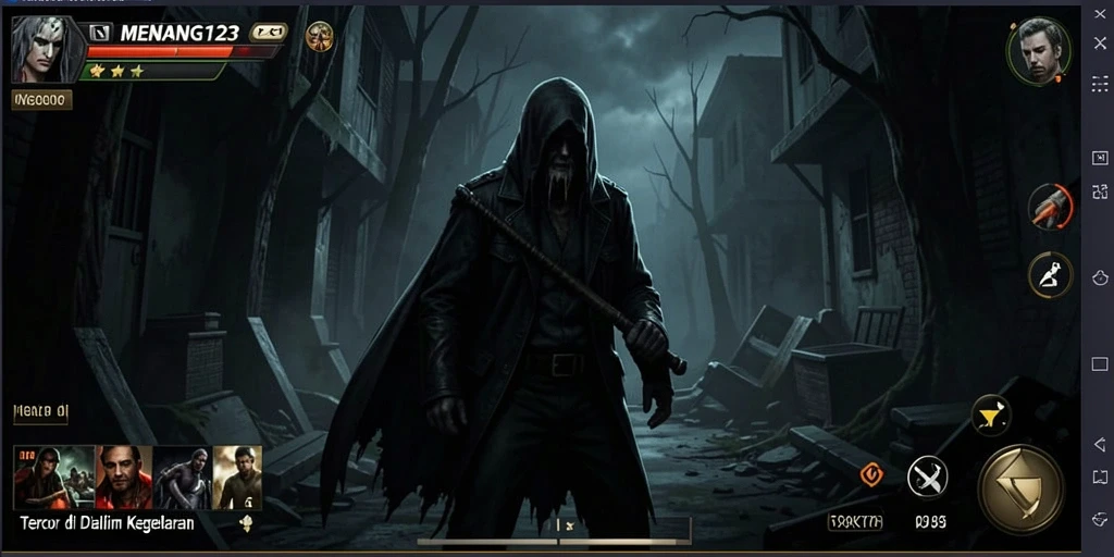 Tampilan gameplay menyeramkan dalam MENANG123, penuh dengan ketegangan.