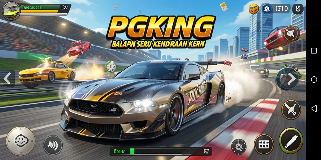 Tangkapan layar dari PGKING menampilkan aksi balapan yang mendebarkan.