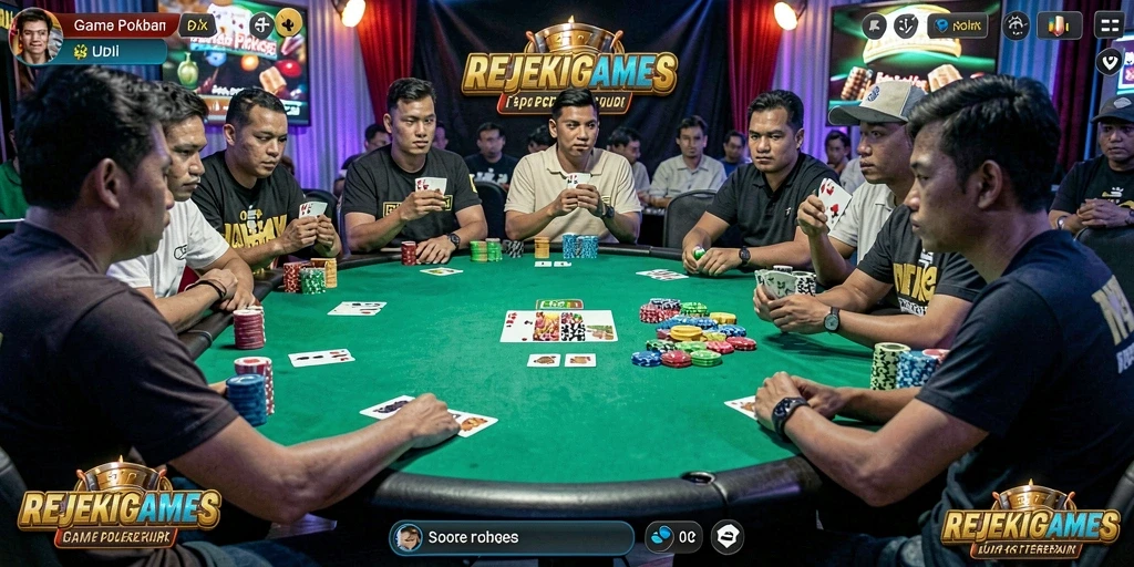 Tampilan gameplay Poker yang menegangkan dan seru di REJEKIGAMES.