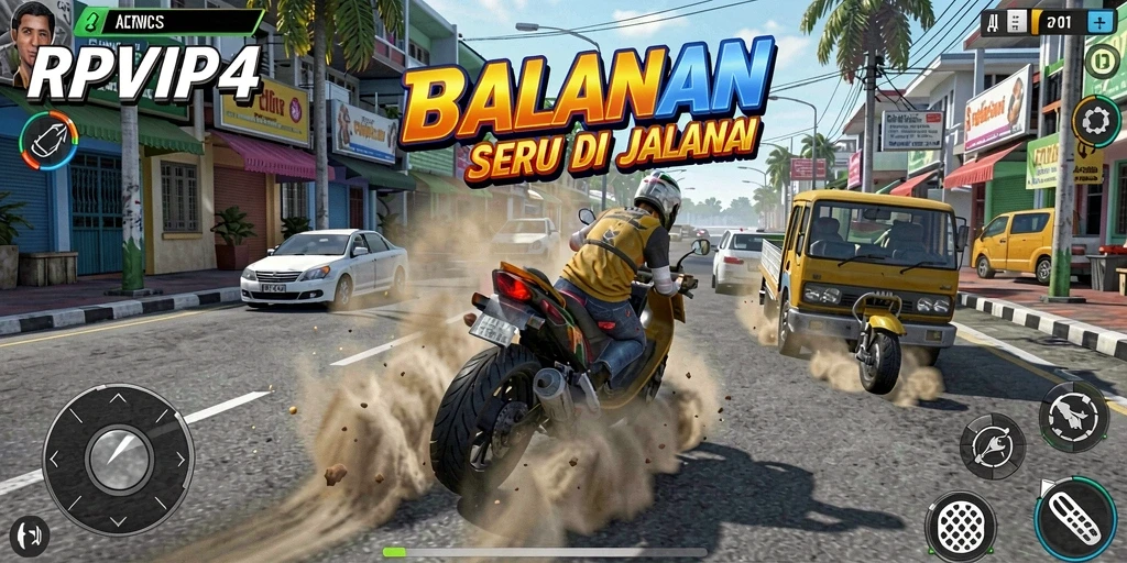 Screenshot RPVIP4 menunjukkan aksi balapan yang menegangkan dan mobil yang memukau.