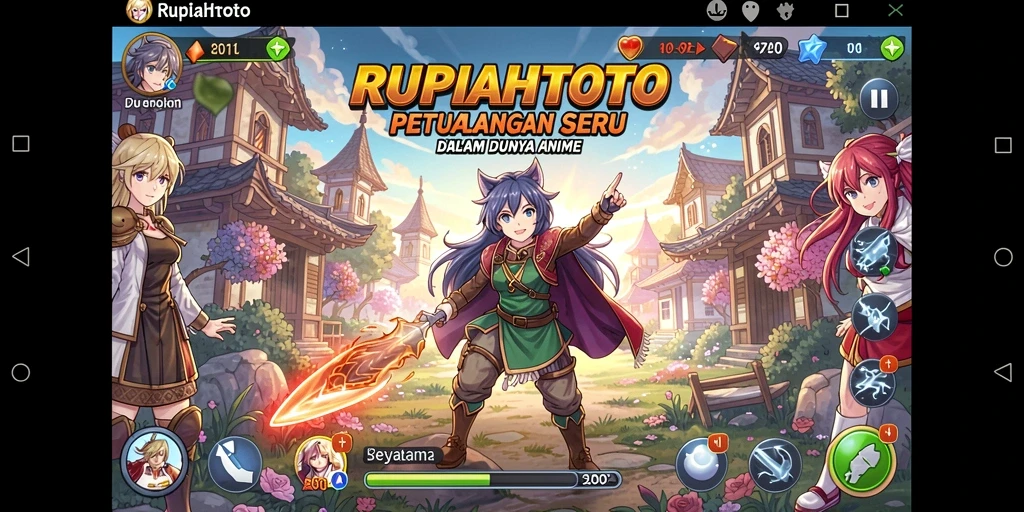 Screenshot gameplay RUPIAHTOTO dengan karakter anime bertarung.