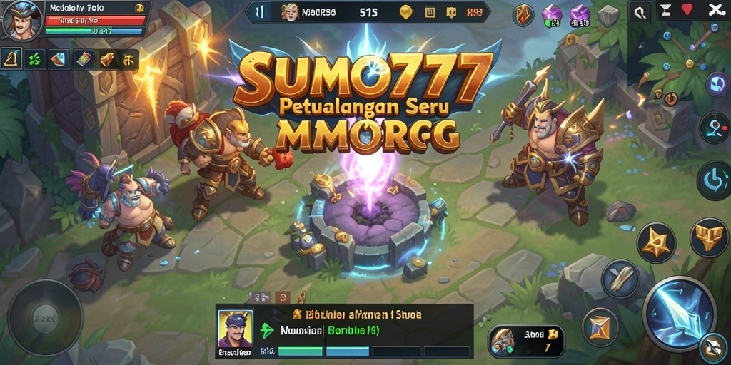Screenshot gameplay SUMO777 yang menampilkan pertarungan epik di dunia MMORPG.