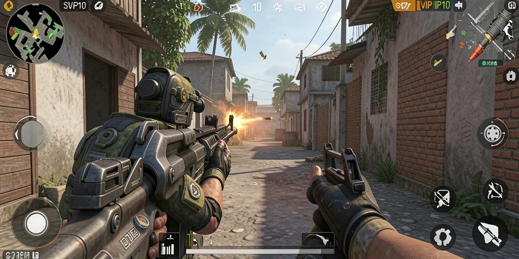 Tampilan menegangkan dari gameplay SVIP10 dengan aksi tembak-menembak.